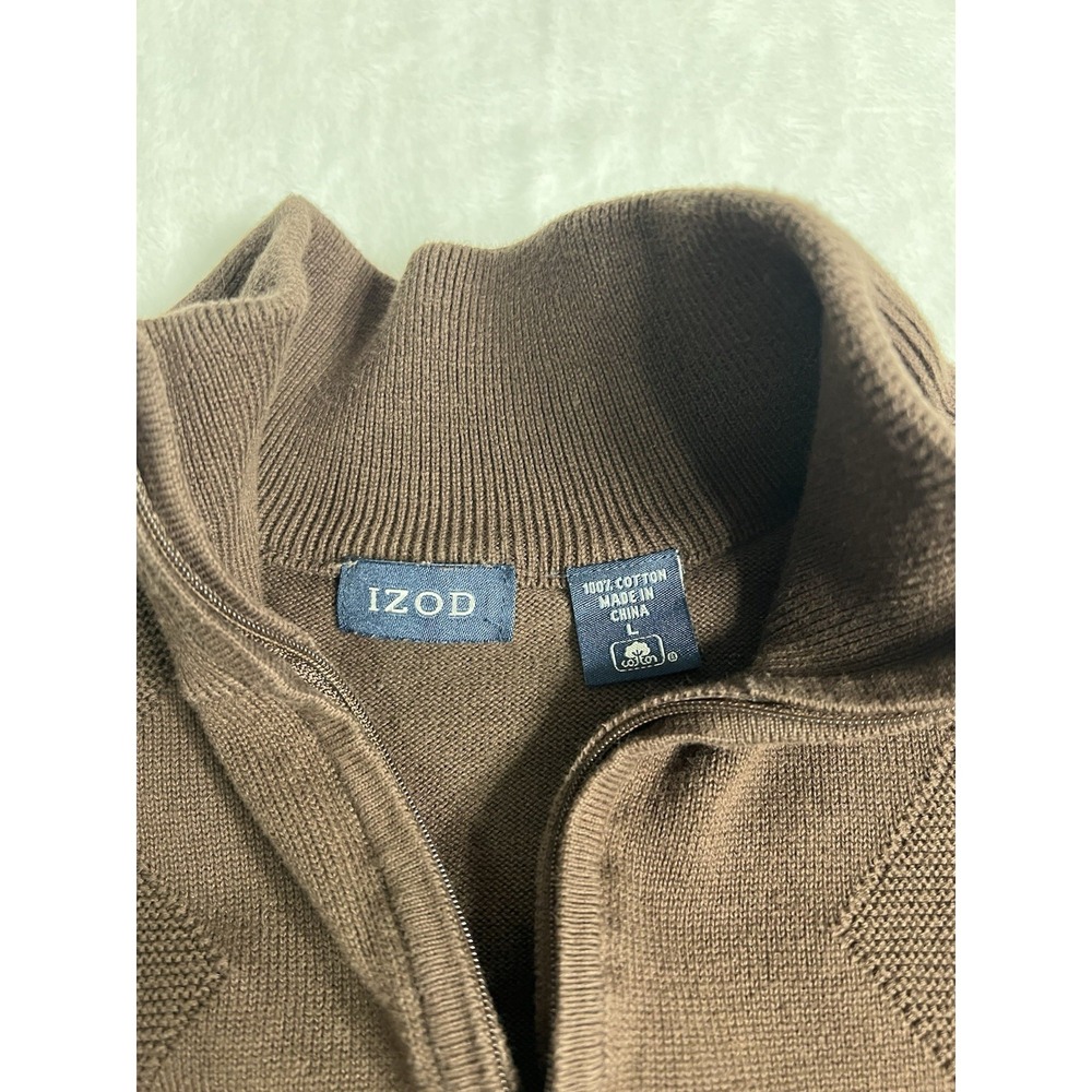 Izod Brown Zip-Up Argyle Sweater - Picture 5 of 10